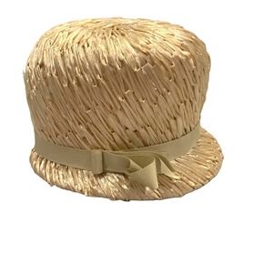 Terry B. vintage straw hat light tan ribbon around hat